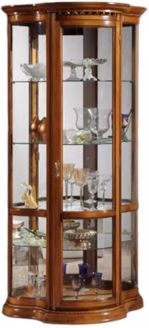 Vetrina classica con vetro curvo e ante in vetro in legno color noce Mobili 2G L: 93 cm, P: 44 cm, H: 195 cm – 1