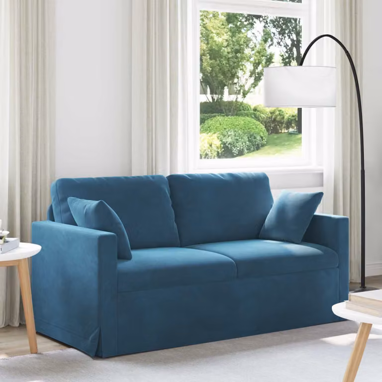 vidaXL Divano Moderno in Velluto Blu con Cuscini e Coperture Rimovibili L: 158 cm, P: 78 cm, H: 80 cm