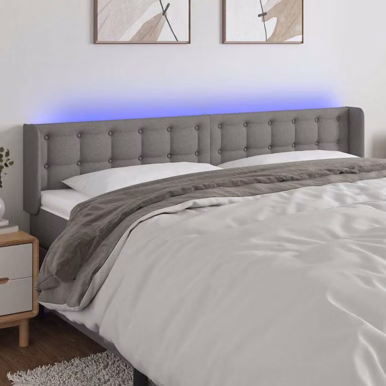 Testiera con LED e porta USB vidaXL in tessuto grigio, L 183 cm, P 16 cm, H 78-88 cm