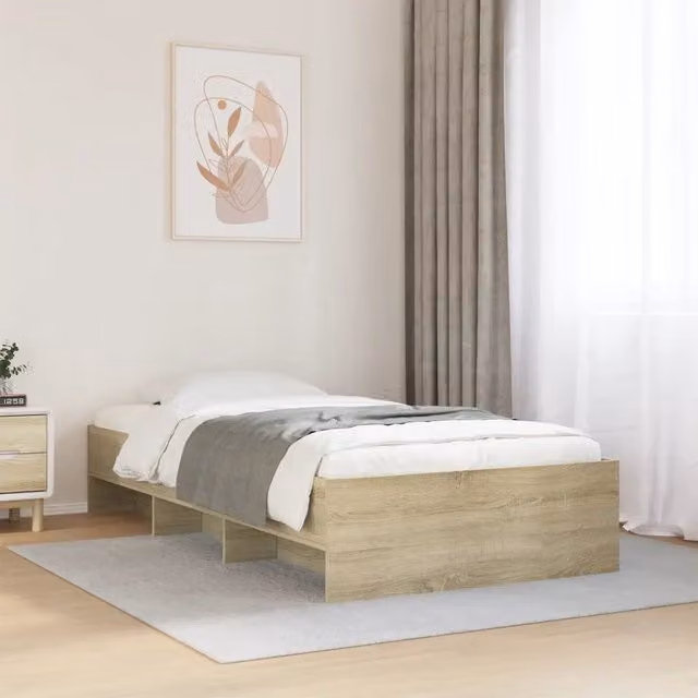 Giroletto senza materasso vidaXL in legno Rovere Sonoma con doghe fisse e scomparti laterali L/P/H: 193 x 78 x 35 cm