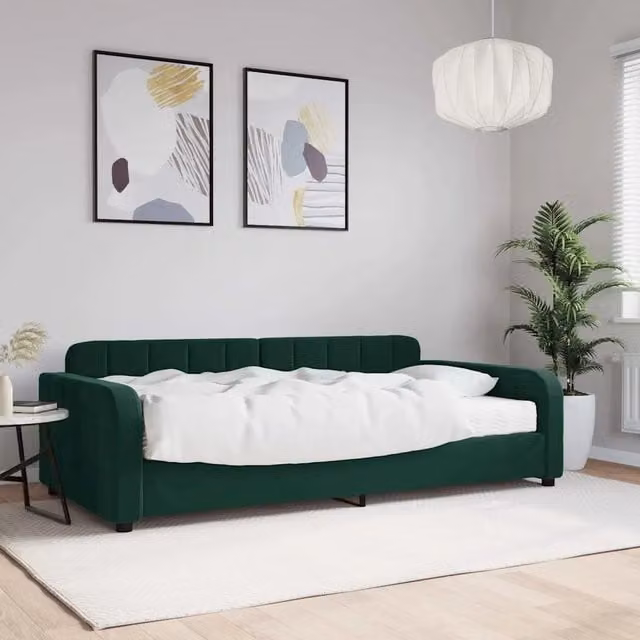 Divano Letto Moderno vidaXL in Velluto Verde con Materasso in Schiuma L/P/H: 223 x 110 x 71 cm, Materasso 100 x 200 cm