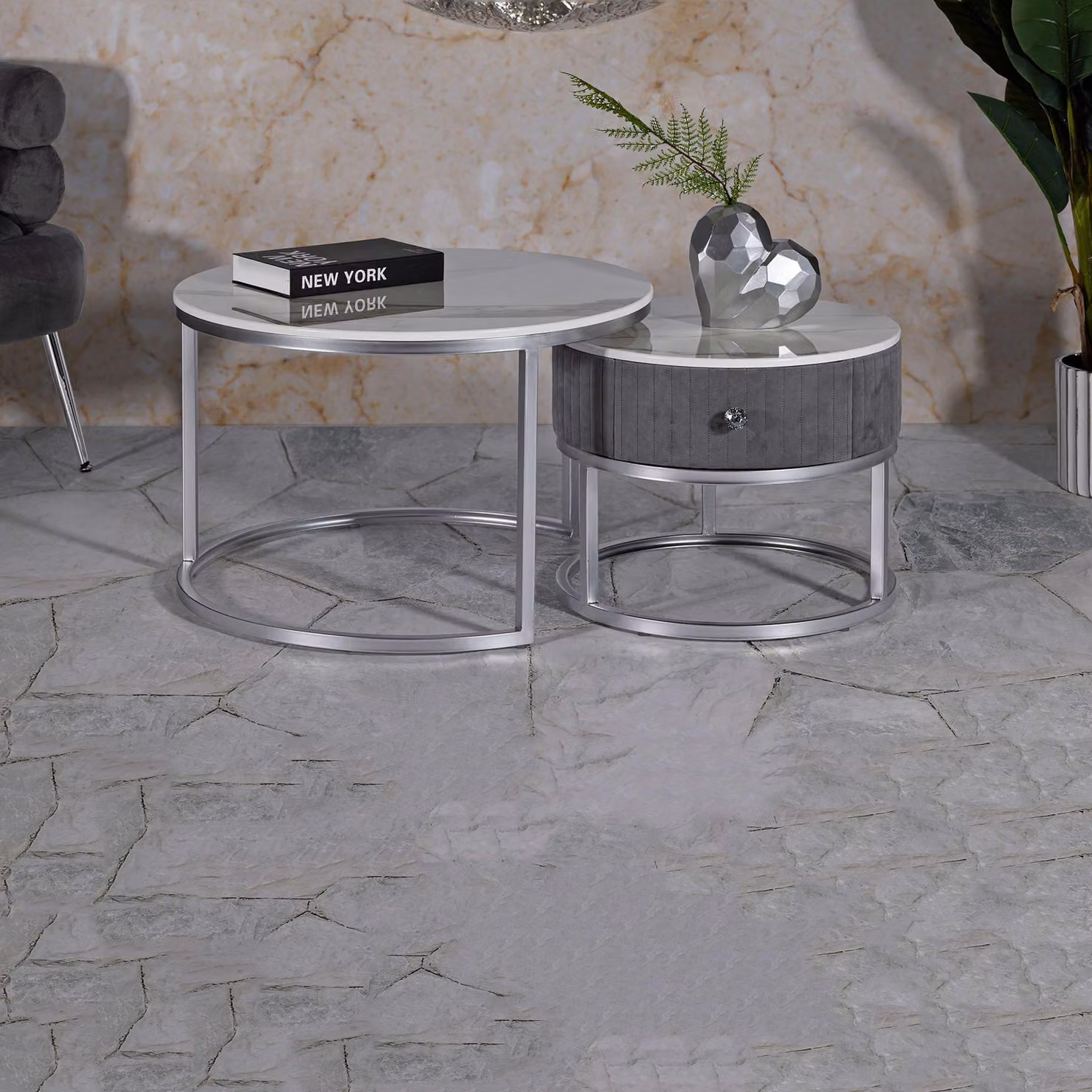 Daza - Tavolino da Salotto, 70x70x45h cm Grigio, un Cassetto