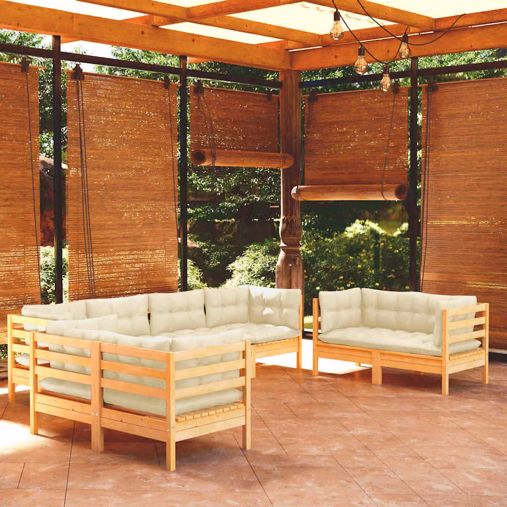 Set Divani da Giardino vidaXL a Forma di L in Legno di Pino con Cuscini Beige per 8 Persone