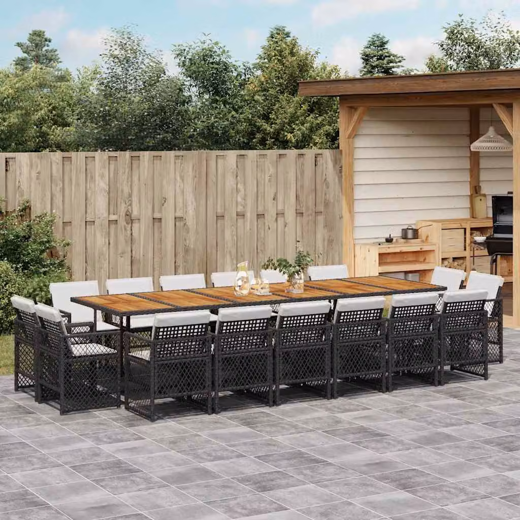 vidaXL Set da Pranzo da Giardino 17 pz in Polyrattan e Legno di Acacia con Cuscini Nero – 1