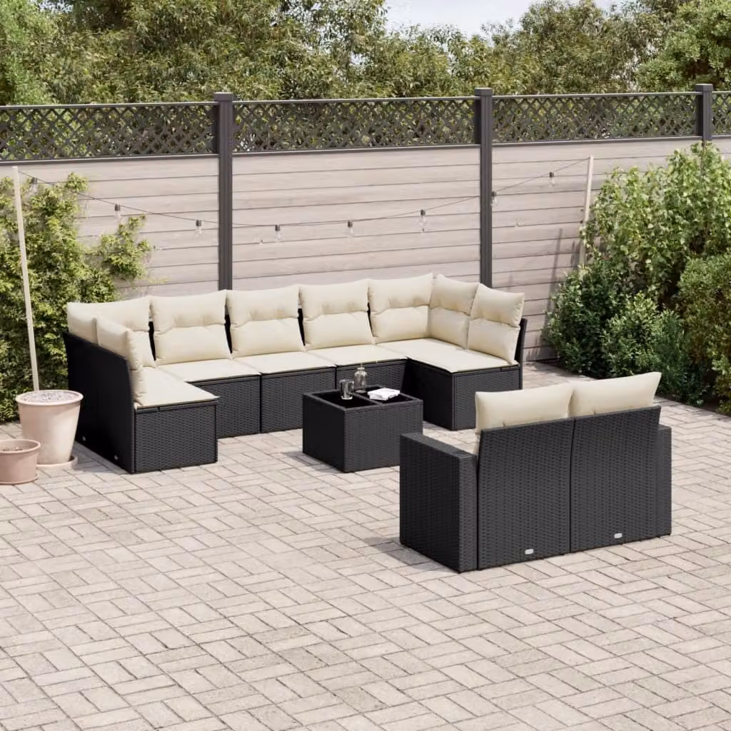 Maison Exclusive - Set Divani da Giardino 10pz con Cuscini in Polyrattan Nero