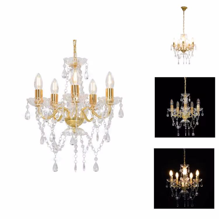 vidaXL Lampadario con perle dorate rotonde 5×E14 - Lampade