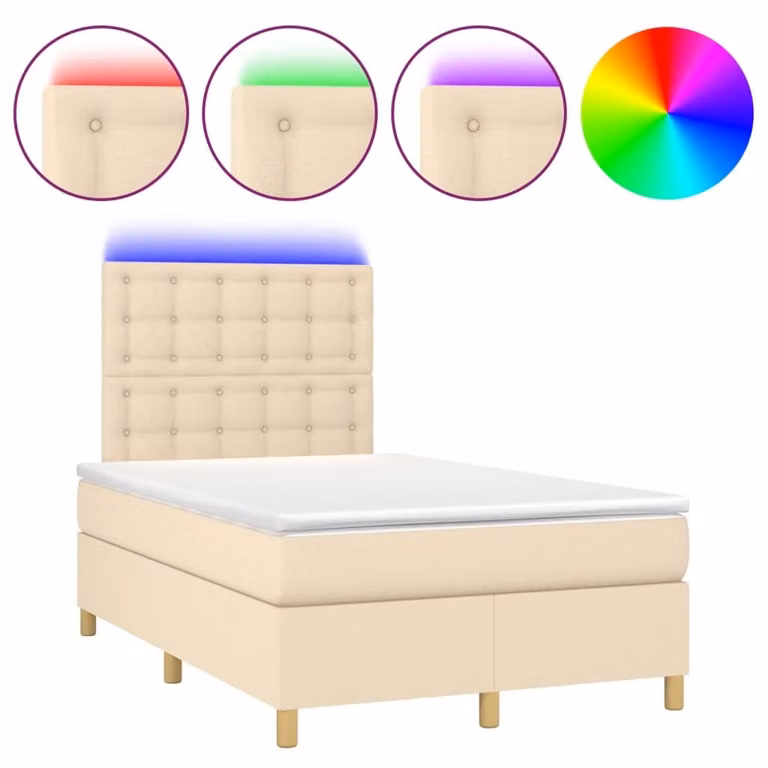 Letto a Molle con Materasso e LED Crema 120x190 cm in Tessuto