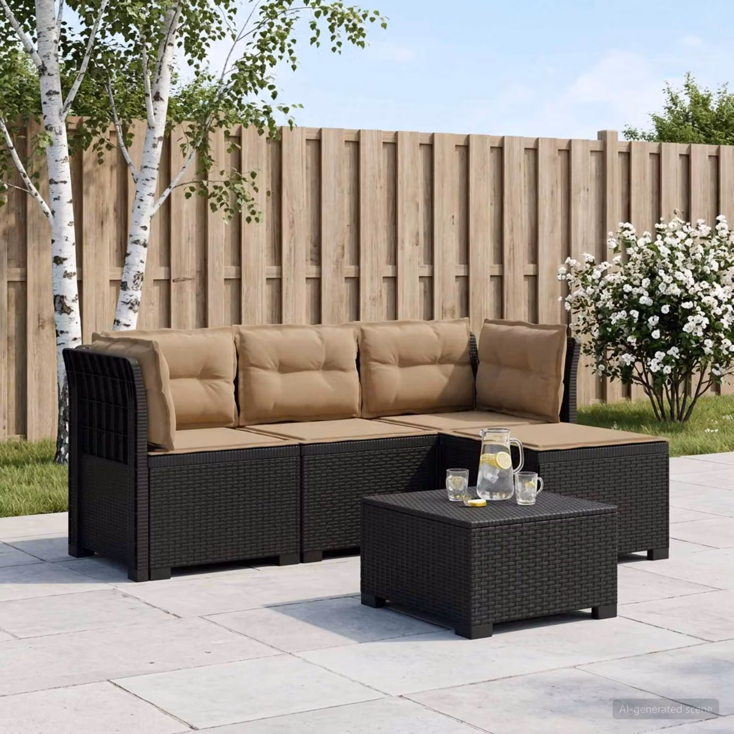 vidaXL Divano da giardino moderno a L con cuscini, colore antracite e beige, in rattan sintetico resistente ai raggi UV