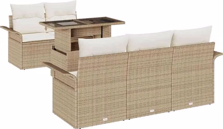 Set Divano da Giardino con cuscino 6 pcs Beige polyrattan