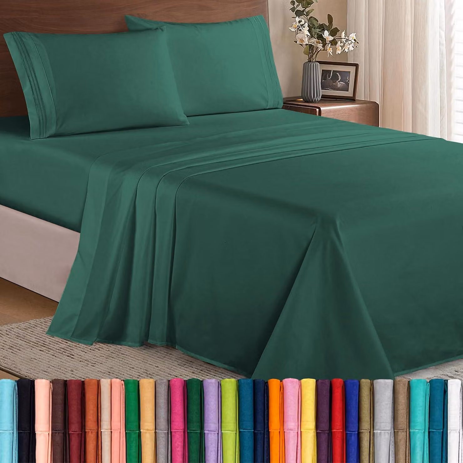 Set di lenzuola Elegant Comfort Luxe, con una densità di 1500 fili, realizzato in microfibra di alta qualità, composto da 4 pezzi, resistente alle pieghe, con lenzuolo con angoli elasticizzati e sacco lenzuolo profondo fino a 40 cm