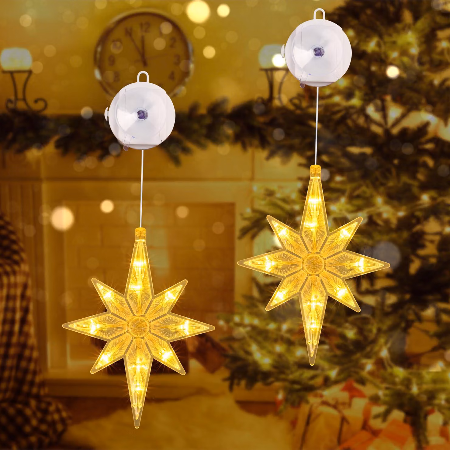 Luci a LED, decorazioni natalizie, 2 pezzi, alimentate a batteria, con ventose
