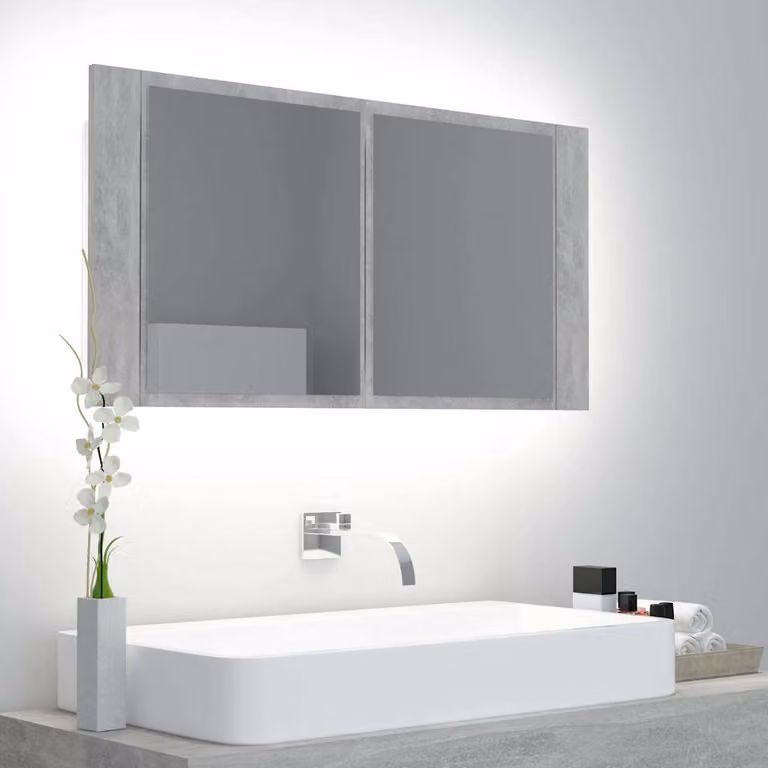 Armadietto a specchio con luci LED vidaXL moderno in grigio per bagno, L/P/H: 45 x 12 x 90 cm