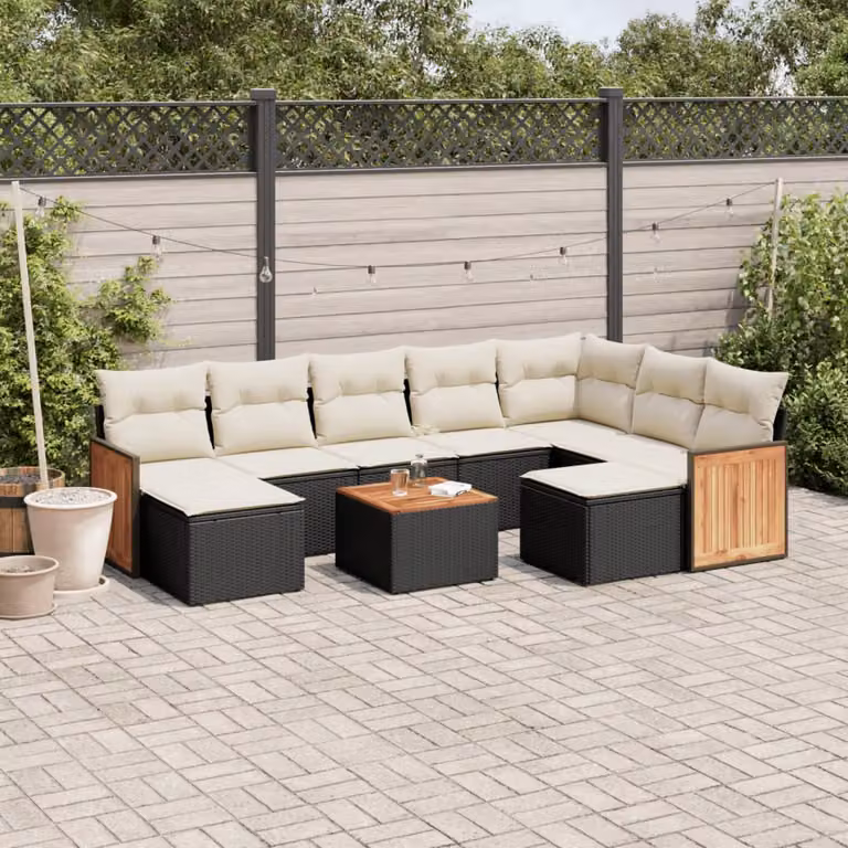 vidaXL Set Divani da Giardino 10 Pezzi a Forma di U con Cuscini, Polyrattan e Acciaio Verniciato, Nero e Bianco