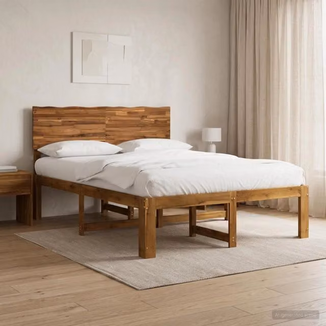 Letto matrimoniale con testiera ROSTOCK vidaXL in legno di acacia marrone L: 120 cm, P: 200 cm, H: 101 cm – 1