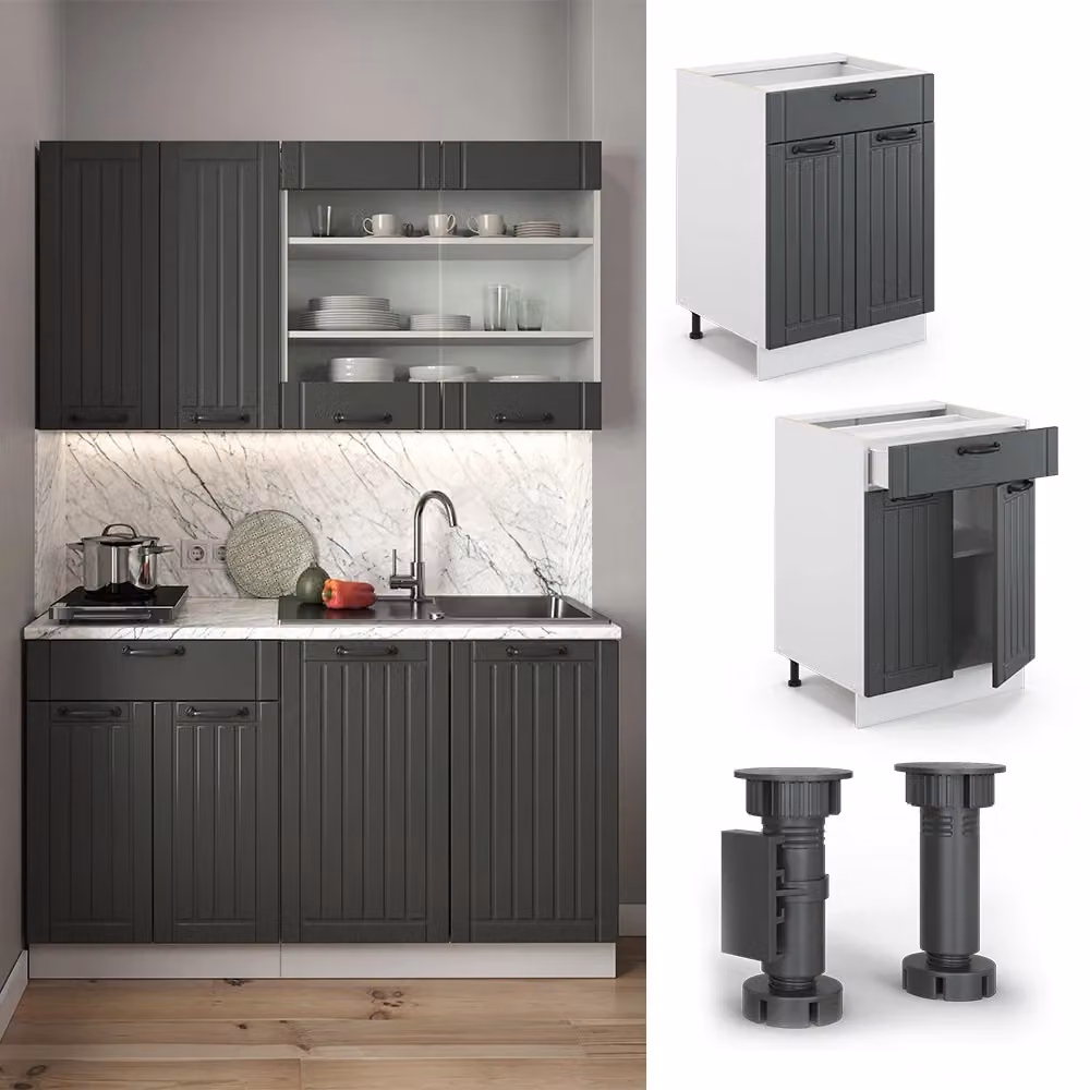 Mobiletto base per cucina Vicco Fame-Line Antracite e Bianco con cassetto, senza piano di lavoro, Larghezza: 60 cm – 2