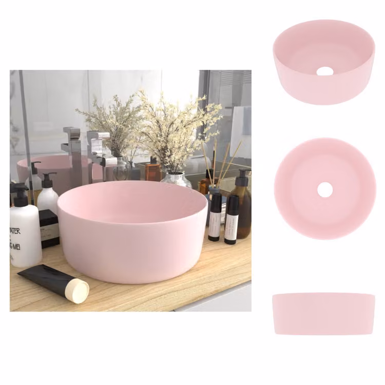 vidaXL Lussuoso lavabo rotondo rosa opaco 40x15 cm in Vetroceramica - Lavabo da bagno