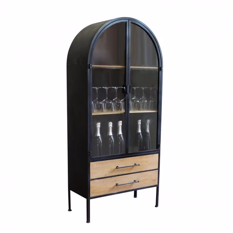 Mobile vetrina moderna COSMA CHADWICK con ante in vetro e ripiani interni, finitura opaca, colori antracite, marrone o nero, L: 180 cm, H: 81,5 cm, P: 40 cm – 2