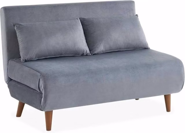 Divano letto Sweeek in velluto grigio con funzione notte e poggiatesta regolabile, 2 posti, L/P/H: 120 x 200 cm – 1