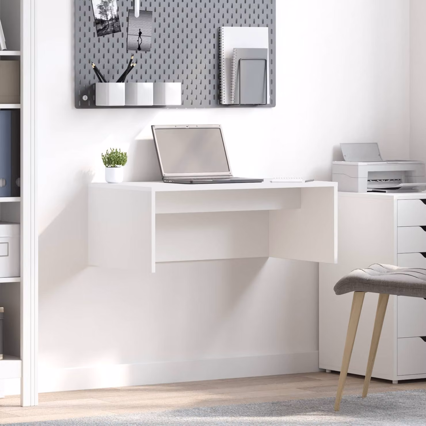 Scrivania a parete sospesa vidaXL in legno MDF bianco opaco L 80 x P 45 x H 30 cm