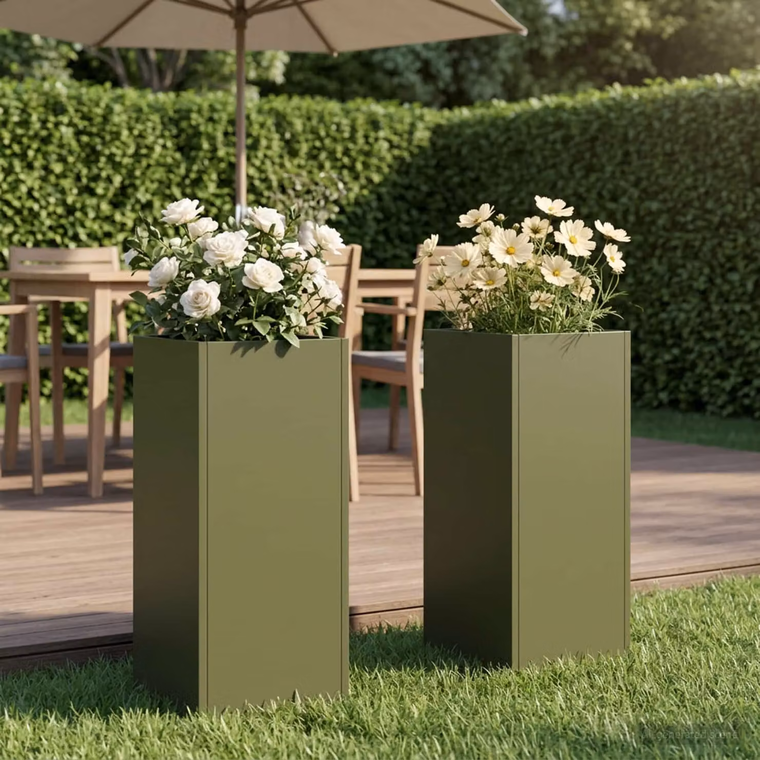 Set di 2 vasi da giardino vidaXL in metallo verde, L/P/H: 20 x 20 x 50 cm
