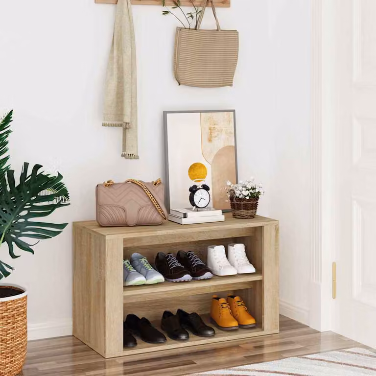 Scarpiera moderna vidaXL in legno multistrato e MDF, colore marrone, L: 75 cm, P: 35 cm, H: 45 cm