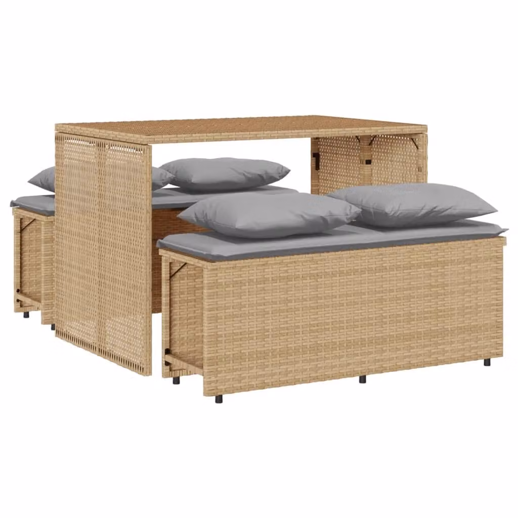 Set da Pranzo da Giardino 3 pz con Cuscini Beige in Polyrattan