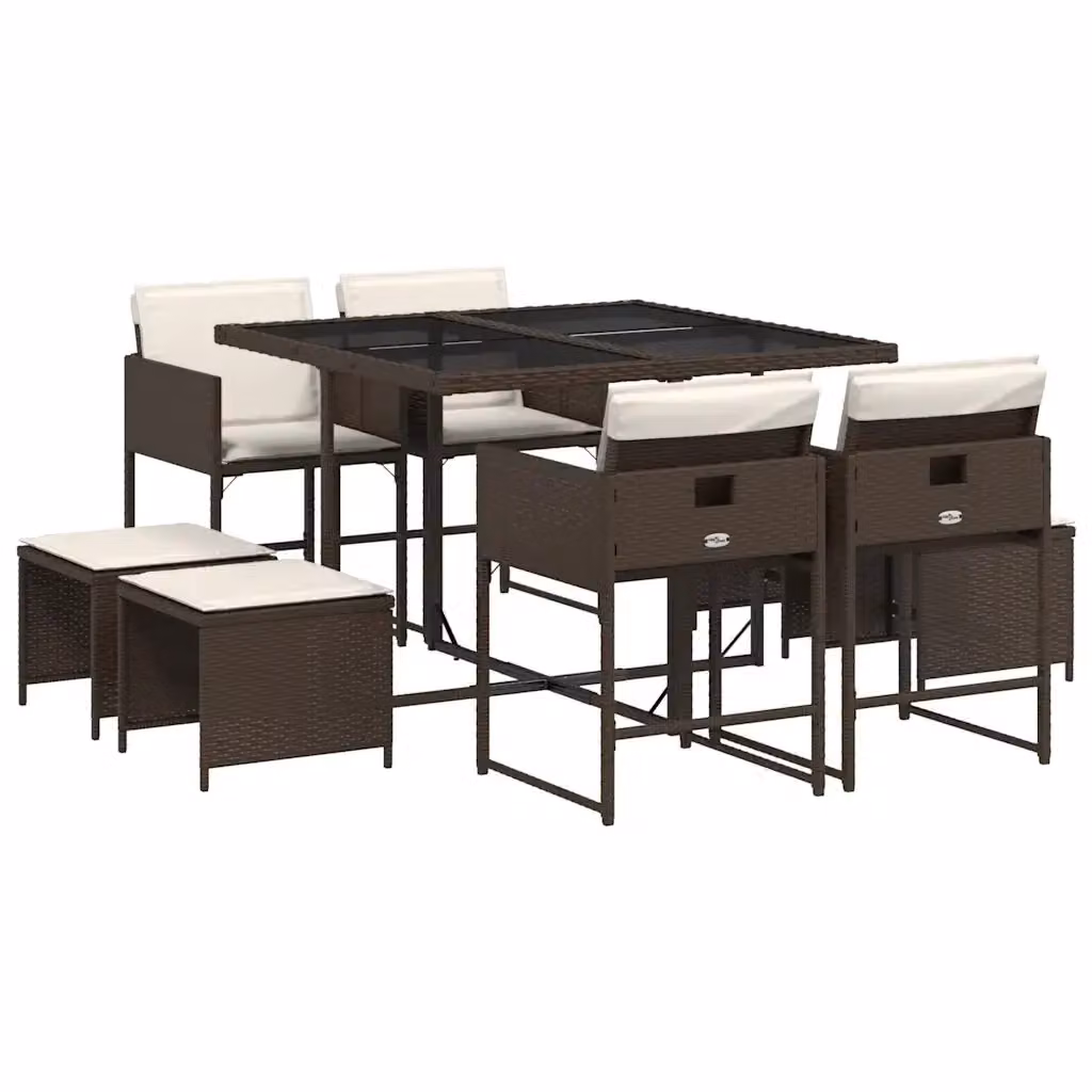 Set da Pranzo da Giardino vidaXL in Polyrattan Marrone con 9 Pezzi e Cuscini – 2