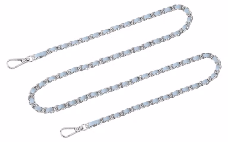 Catena per borsa, lunghezza 120 cm, colore azzurro cielo/argento, materiale: poliuretano e ferro, rimovibile