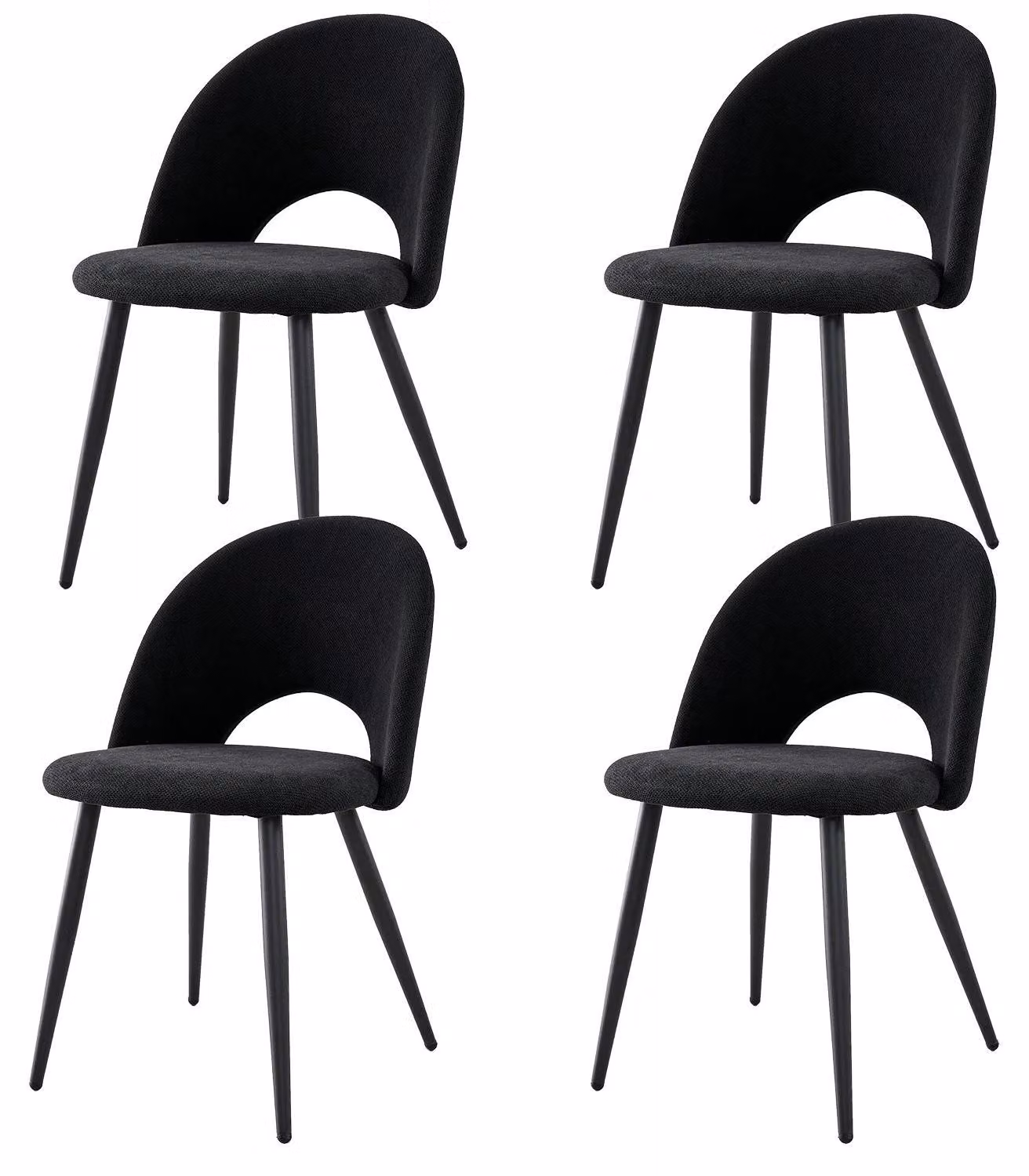 Set di 4 sedie da pranzo - Sedia in stile scandinavo - Rivestimento in tessuto - Schienale con incavo e cuscino - Senza braccioli - Facile da montare - Nero