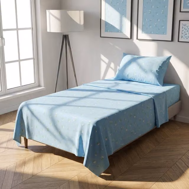 Completo letto 1 piazza e mezza fiorellini azzurro