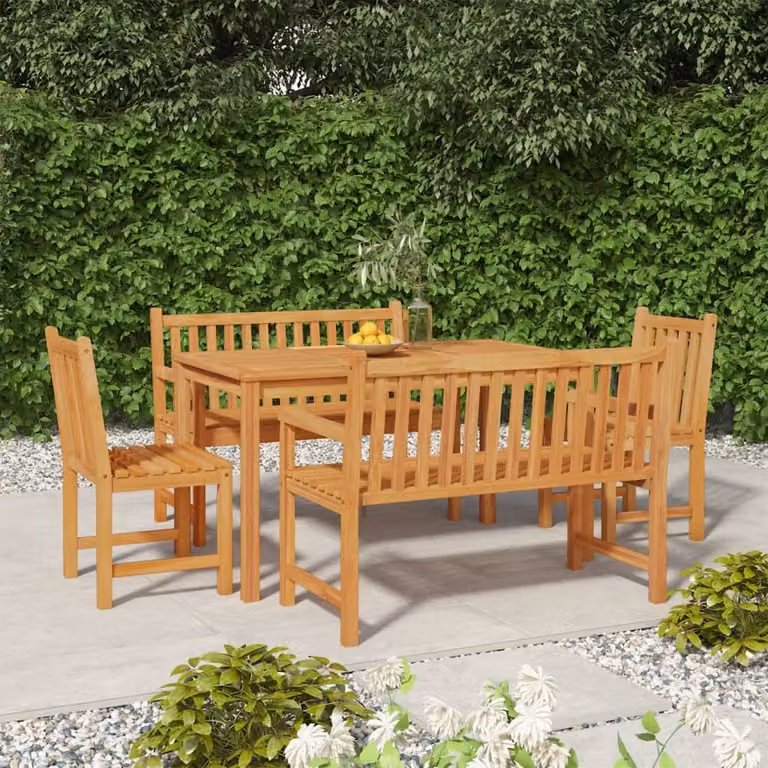 Maison Exclusive - Set da pranzo da giardino in teak massiccio, 5 pezzi