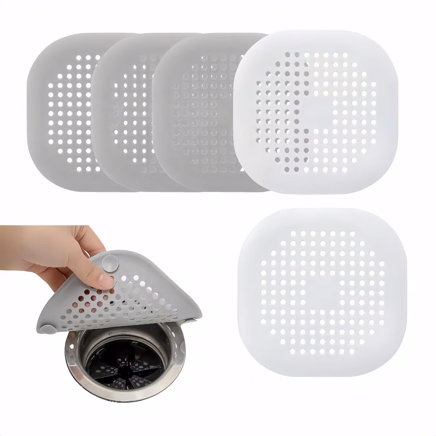 Filtro per scarichi in silicone, composto da 5 pezzi, con ventosa, per prevenire intasamenti