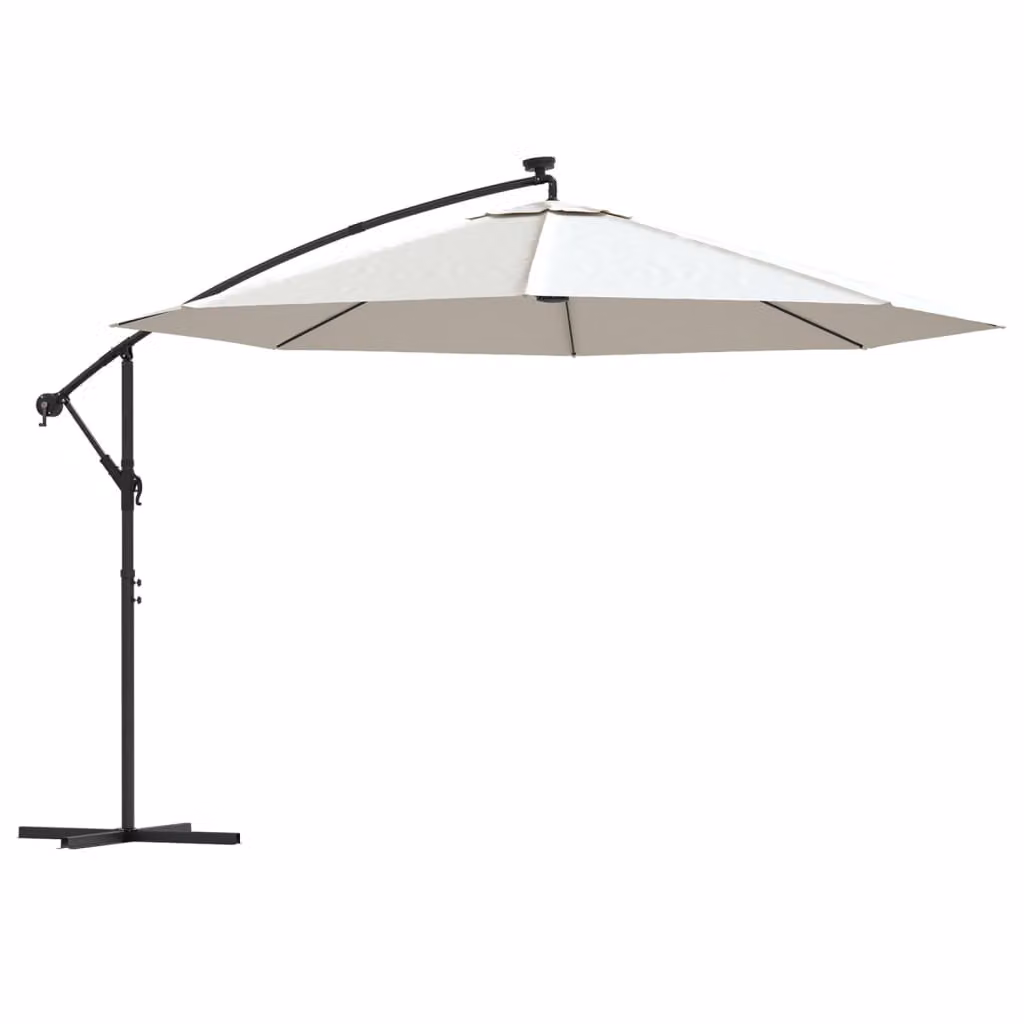 Ombrellone a Sbalzo con LED e Palo in Metallo 350 cm Sabbia