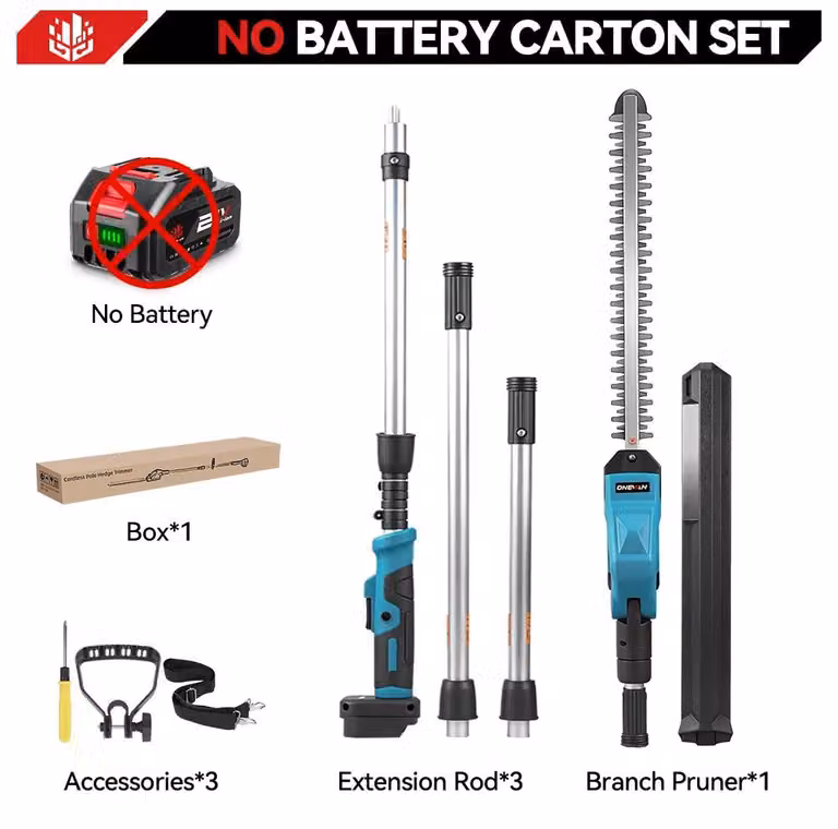 Potatore elettrico per siepi - Potatore a batteria - 2000 W - Lame da 50 cm bilaterali - Motore a spazzole - Senza batteria - Adatto per potare rami alti
