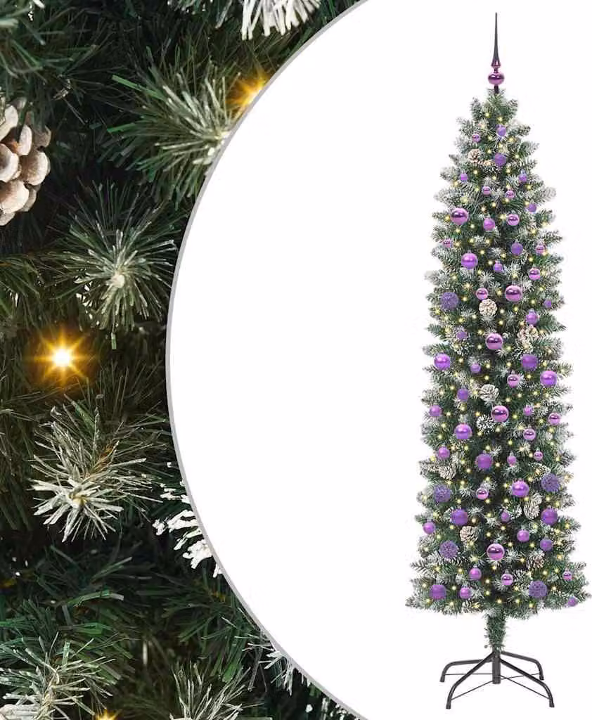 Albero di Natale Artificiale Sottile Verde e Bianco 210 cm