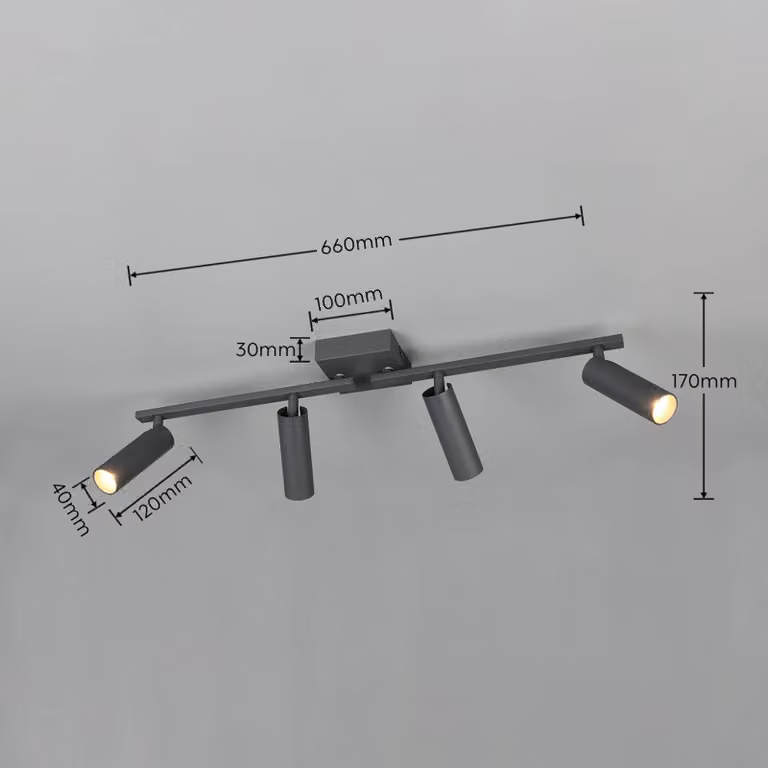 Trio Lighting Faretto da soffitto Dara, lunghezza 66 cm, antracite, metallo, a 4 luci. Dara, Nero, Soggiorno / Sala da pranzo, Metallo, Moderno, Downlight