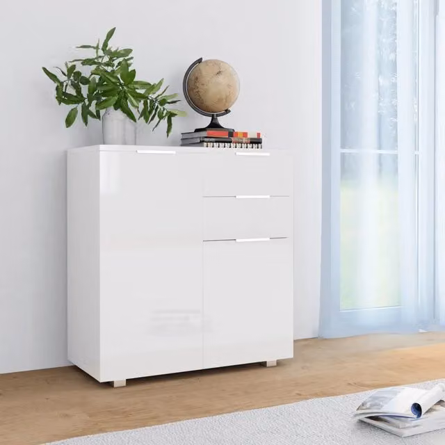 Credenza moderna vidaXL in MDF con finitura lucida bianca L: 71 cm, P: 35 cm, H: 80 cm