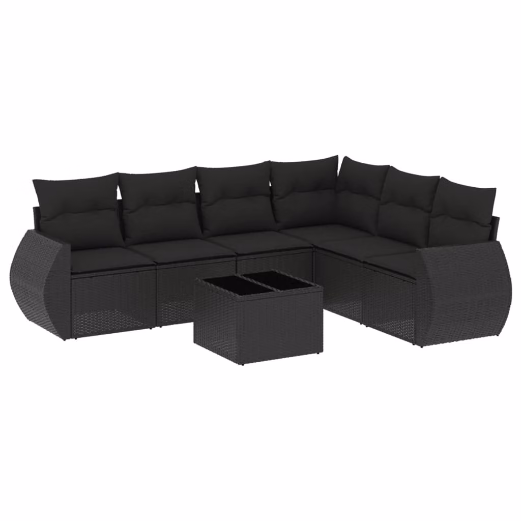 Set Divani da Giardino con Cuscini 7pz Nero Polyrattan