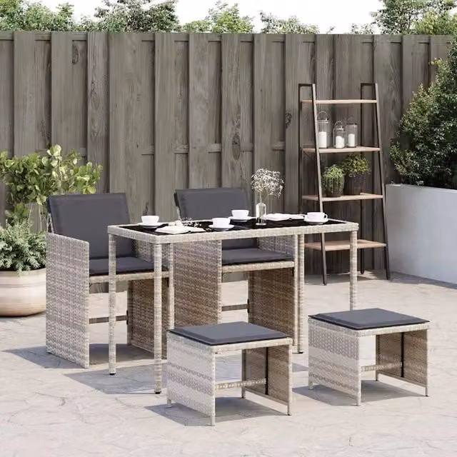 Set Pranzo da Giardino vidaXL in Polyrattan con Piano in Vetro e Cuscini, Grigio Antracite – 1