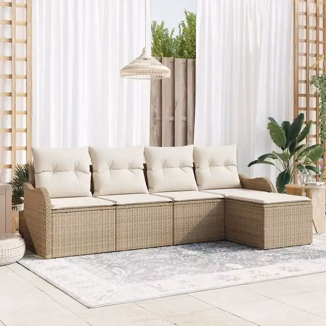 Set Divano da Giardino 5 pz Beige e Bianco polyrattan 3354330