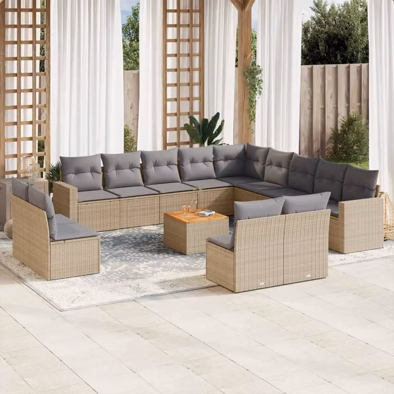 Maison Exclusive - Set Divano da Giardino 14 pz con Cuscini Beige Misto Polyrattan