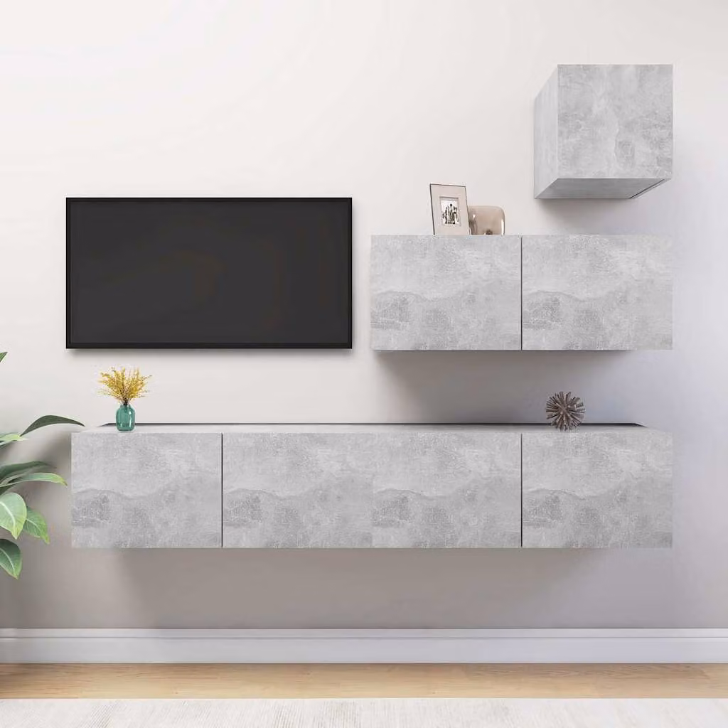 vidaXL Set di Mobili Porta TV Moderno 4 Pezzi in Legno e MDF Grigio Cemento