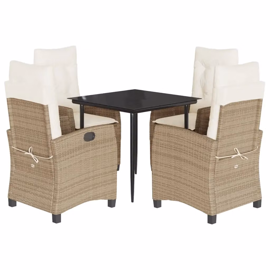 Set da Pranzo da Giardino vidaXL in Polyrattan con Cuscini Beige e Tavolo in Vetro per 5 Persone – 2