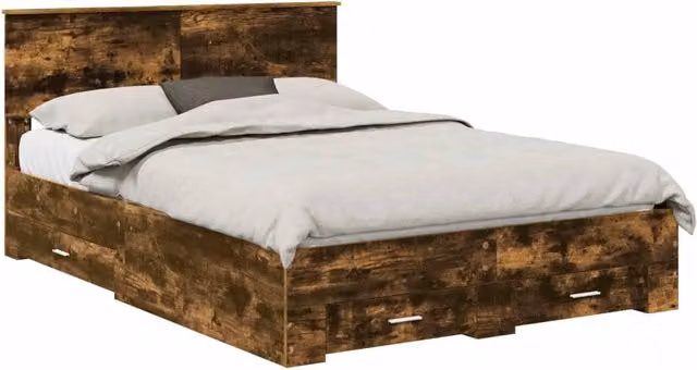 Letto matrimoniale | Letto per adulti | Struttura del letto Rovere fum¨¦ 140 x 190 cm Legno multistrato