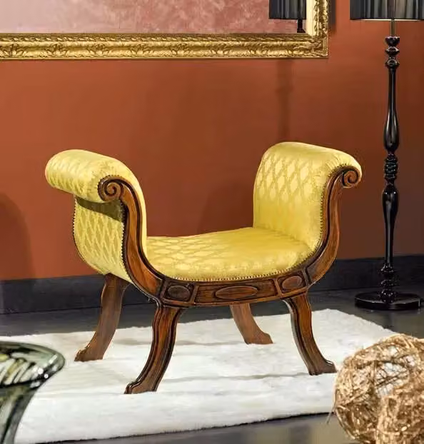 Panca imbottita in legno di faggio con decorazioni geometriche MOBILI 2G L: 76 cm, P: 52 cm, H: 45 cm