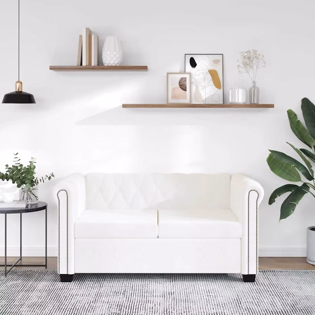 vidaXL Divano Chesterfield a 2 Posti in Finta Pelle Bianco L: 145,5 cm, P: 76,0 cm, H: 70,0 cm