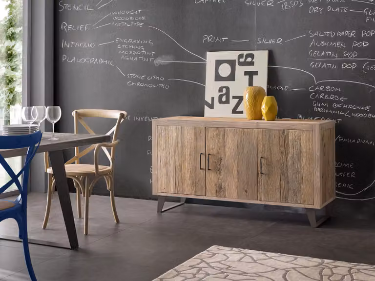 Madia credenza moderna in legno di ontano beige Mobili 2G L: 152 cm, P: 50 cm, H: 81 cm