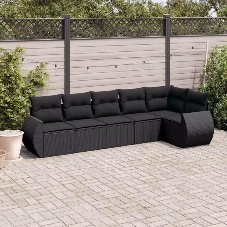 vidaXL Set Divano da Giardino a L in Polyrattan Nero con Cuscini e Coperture Rimovibili