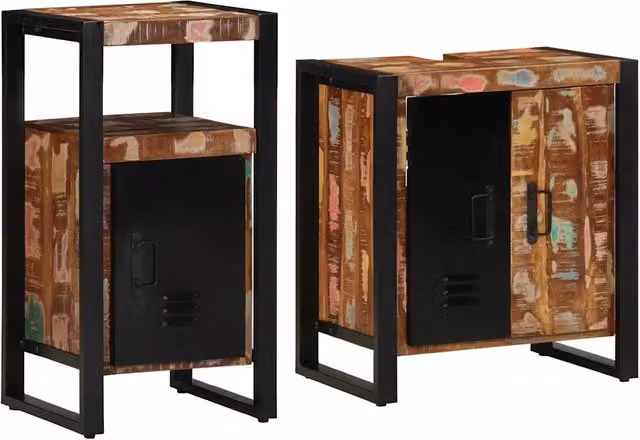 Set di mobili per il Bagno | Armadio da bagno 2 pz Legno Recuperato Massello