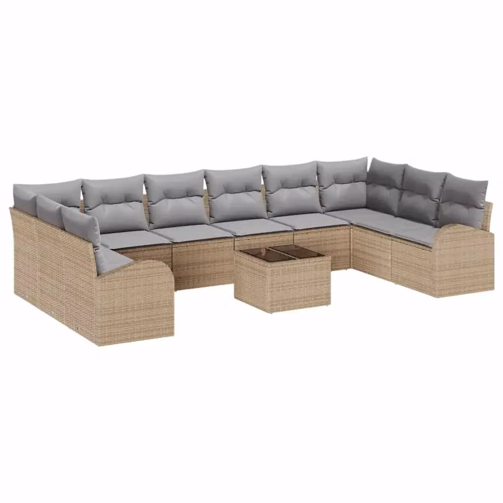 Set Divano da Giardino a L vidaXL da 11 Pezzi in Polyrattan con Cuscini Beige e Grigio – 2